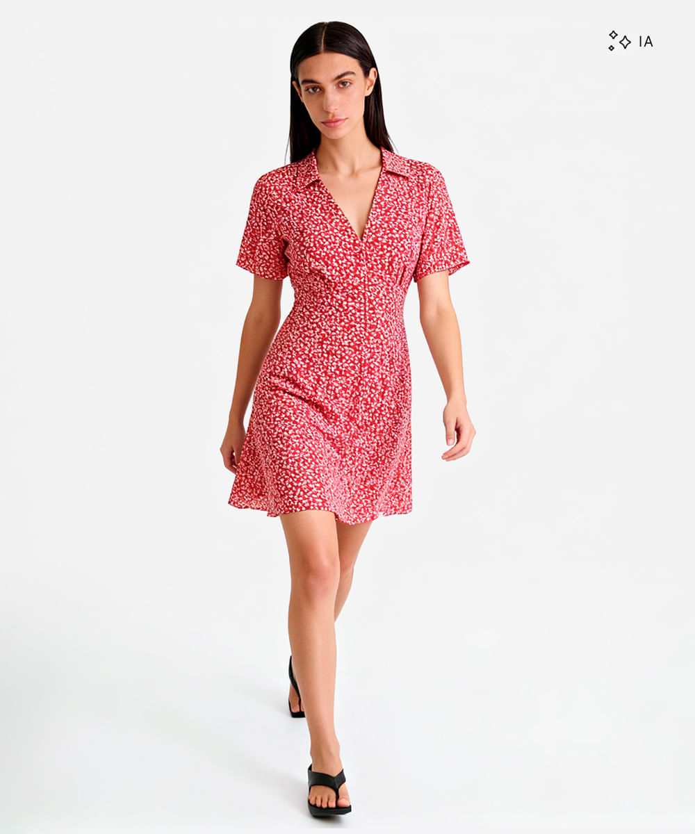 vestido curto feminino de viscose floral vermelho