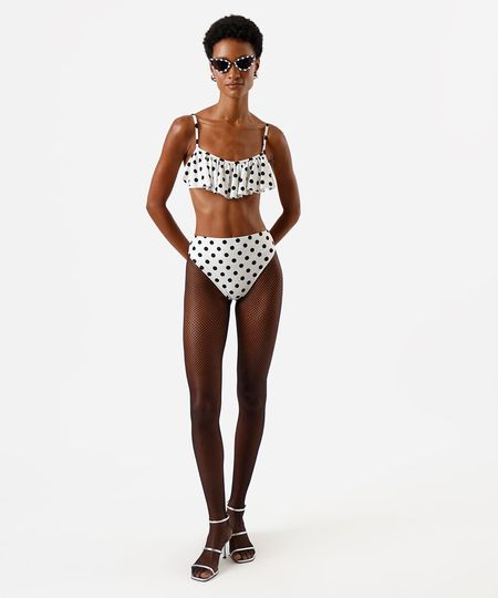 biquíni calcinha hot pant feminino poá bege G