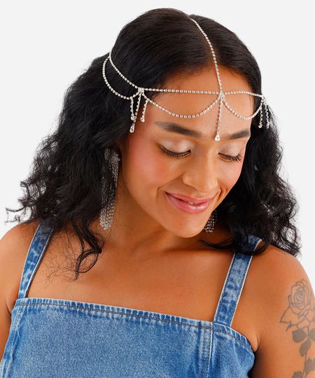 tiara com brilhos prateada UNICO