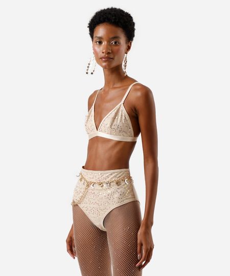calcinha hot pant feminina com paetê bege P