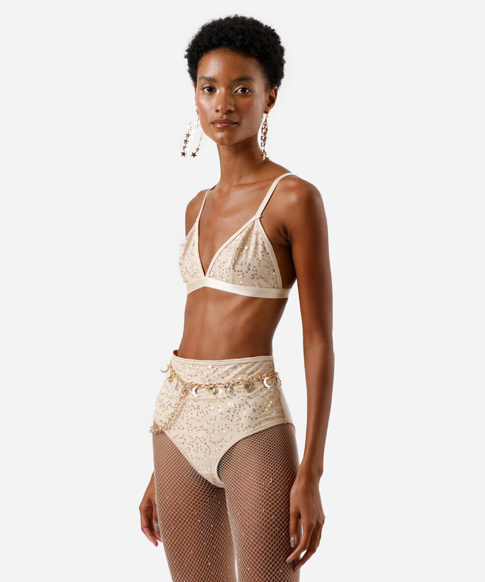 calcinha hot pant feminina com paetê bege
