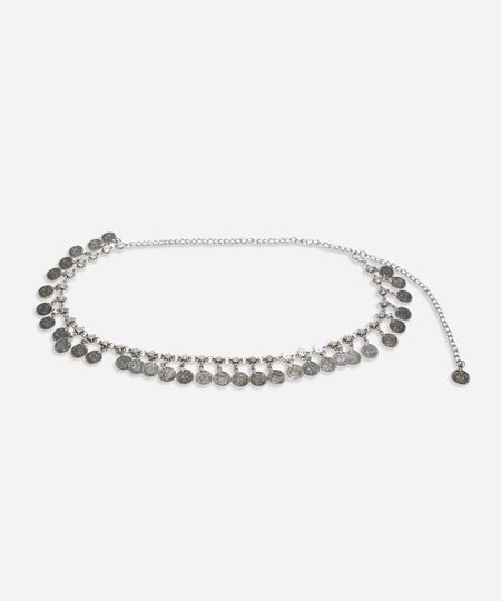 cinto de corrente com medalhas prateado 105CM cinto de corrente com medalhas prateado 105CM