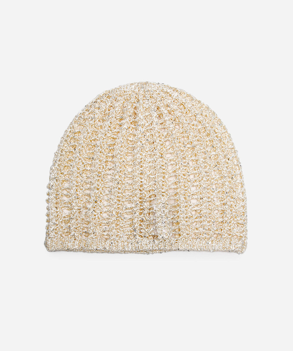 touca de crochê com paetê off white
