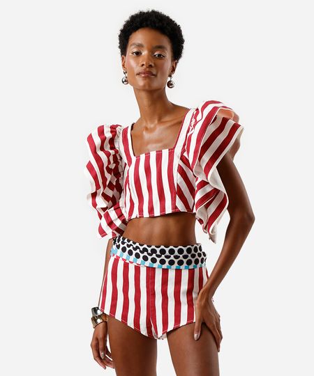 short hot pant feminino de sarja listrado off white 34