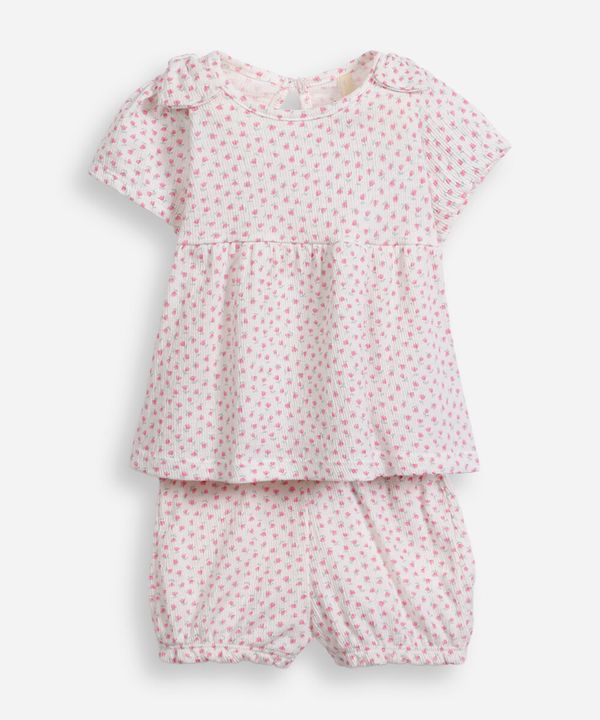 conjunto infantil laços no ombro floral off white 6-9