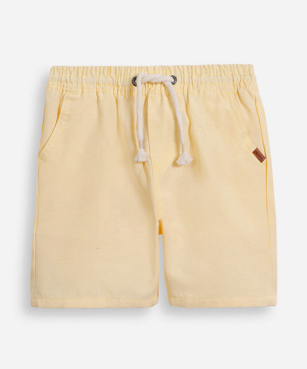 bermuda infantil com bolsos texturizada amarela