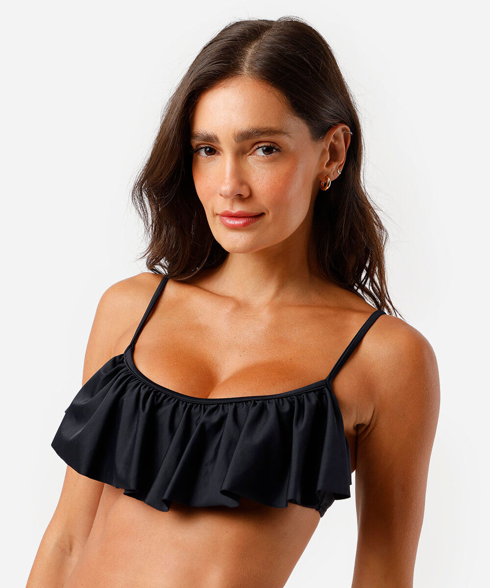 biquÃni top feminino com babado preto