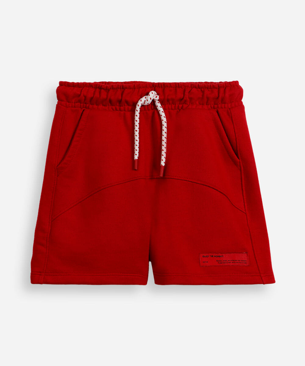 bermuda infantil de moletom recortes vermelha