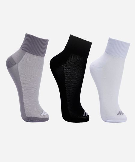 kit de 3 pares de meias cano médio esportiva ace colorida 34-39
