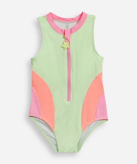 maiô infantil de poliamida com zíper verde 6