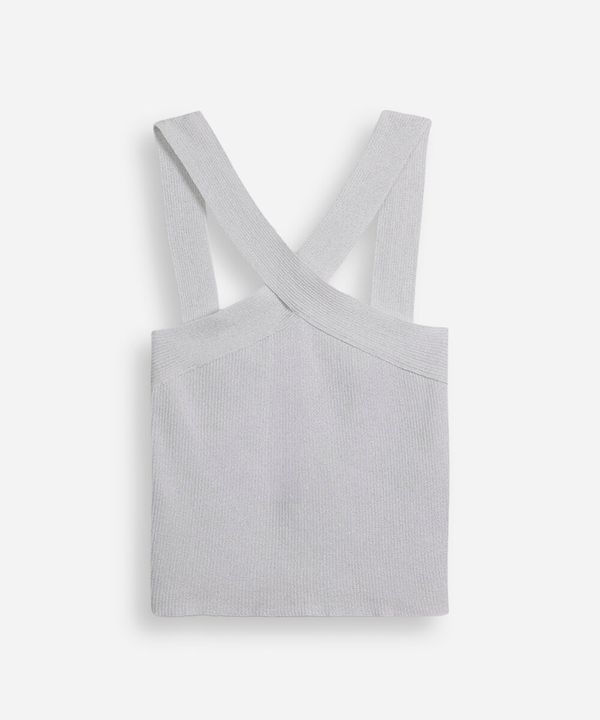 cropped halter neck juvenil de tricô com lurex prateado 10