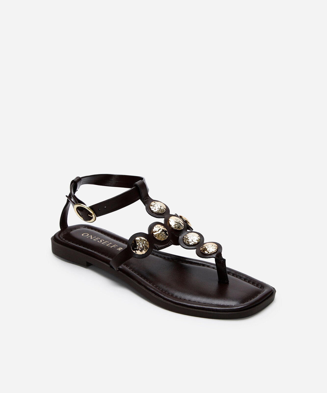 rasteirinha boho com tachas oneself marrom