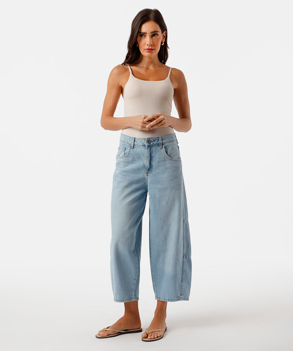 calça feminina ballon jeans cintura média azul