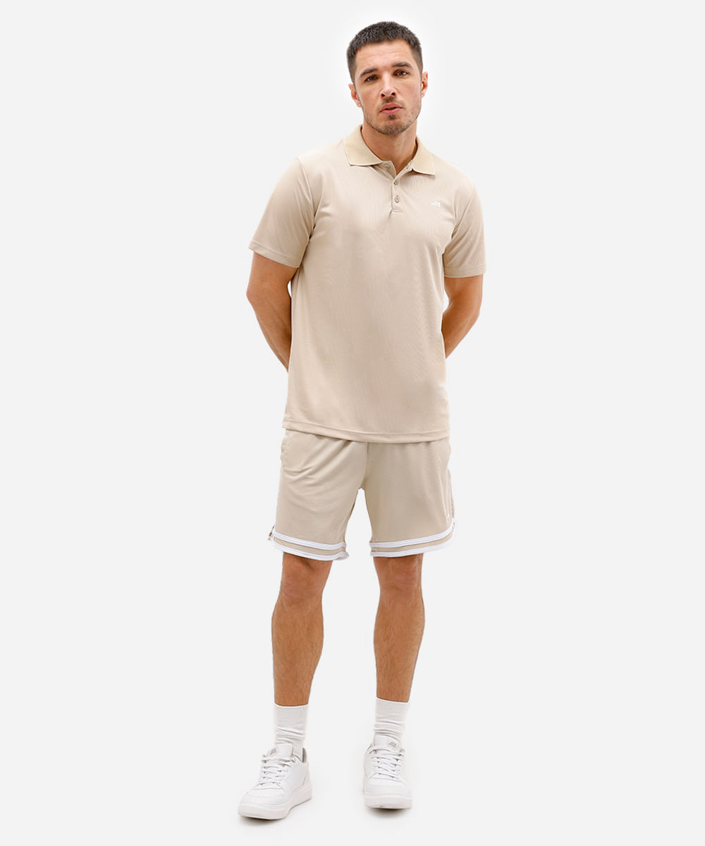 polo masculina esportiva ace texturizada bege