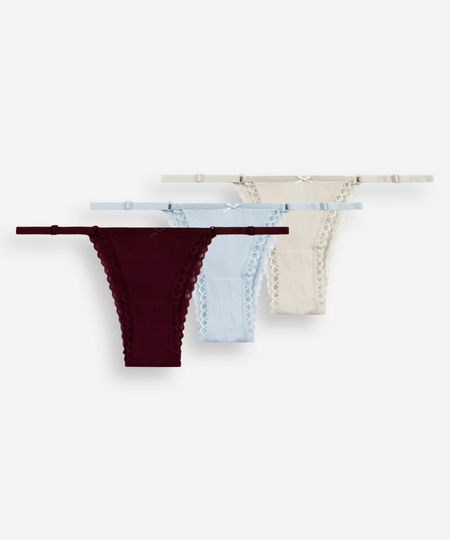 kit de 3 calcinhas string com renda colorido P kit de 3 calcinhas string com renda colorido P