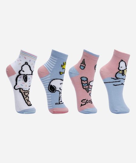 kit de 4 meias femininas snoopy colorida 34-39