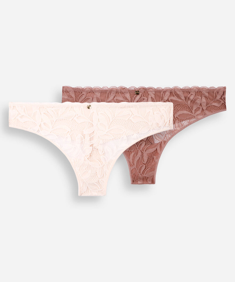 kit de 2 calcinhas fio dental em renda floral colorido