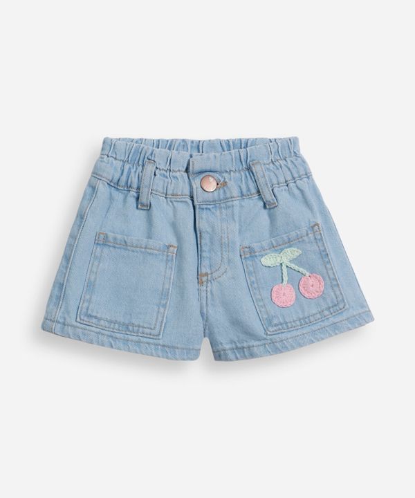 short jeans infantil com bordado cereja azul 1