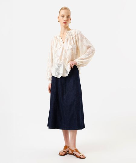 saia midi feminina jeans cintura alta azul 42