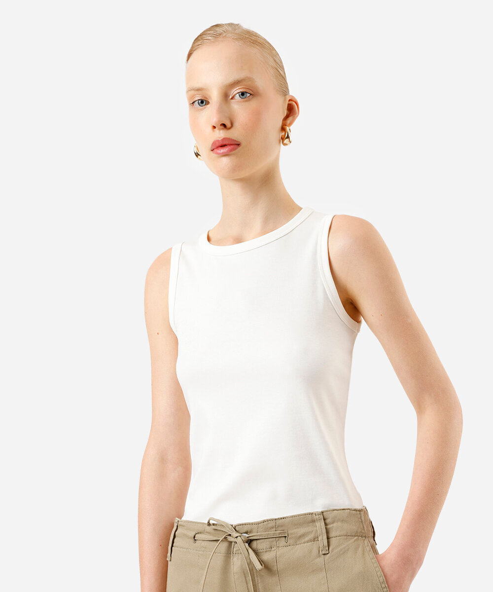 regata básica feminina de algodão peruano interlock off white