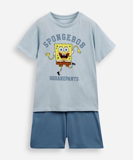 pijama infantil em malha de algodão bob esponja azul 10
