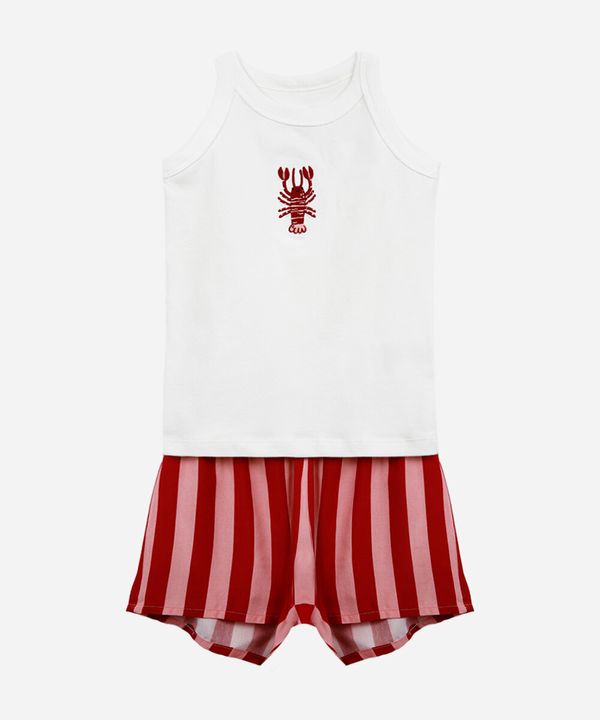 pijama infantil mini me lagosta com bolsa vermelho 12
