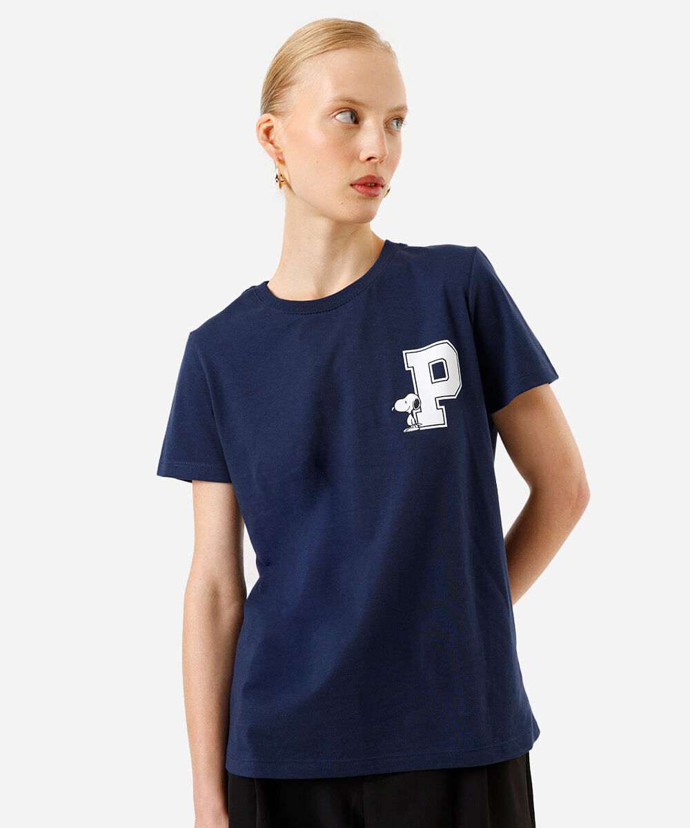 camiseta feminina manga curta snoopy azul