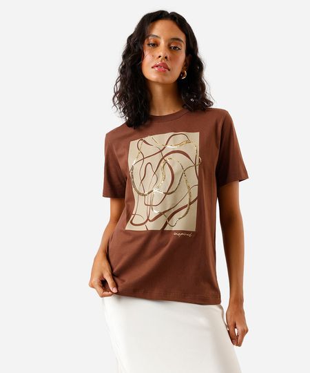 camiseta feminina com paetê marrom P