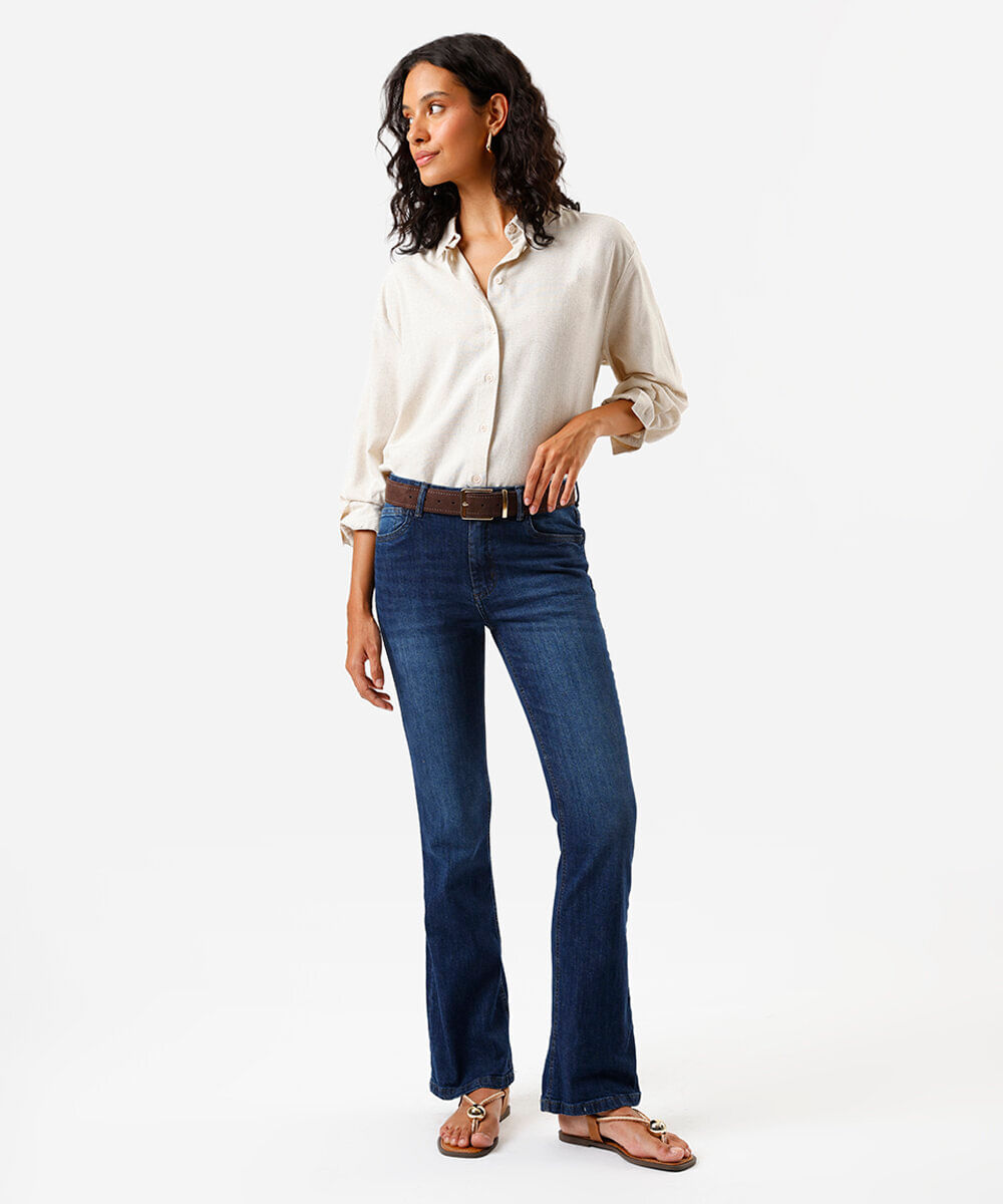 calça feminina jeans bootcut cintura média azul