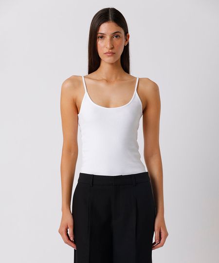 regata feminina de algodão peruano alça fina canelada mindset branca PP regata feminina de algodão peruano alça fina canelada mindset branca PP