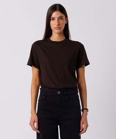 camiseta slim fit feminina de algodão pima mindset marrom PP camiseta slim fit feminina de algodão pima mindset marrom PP