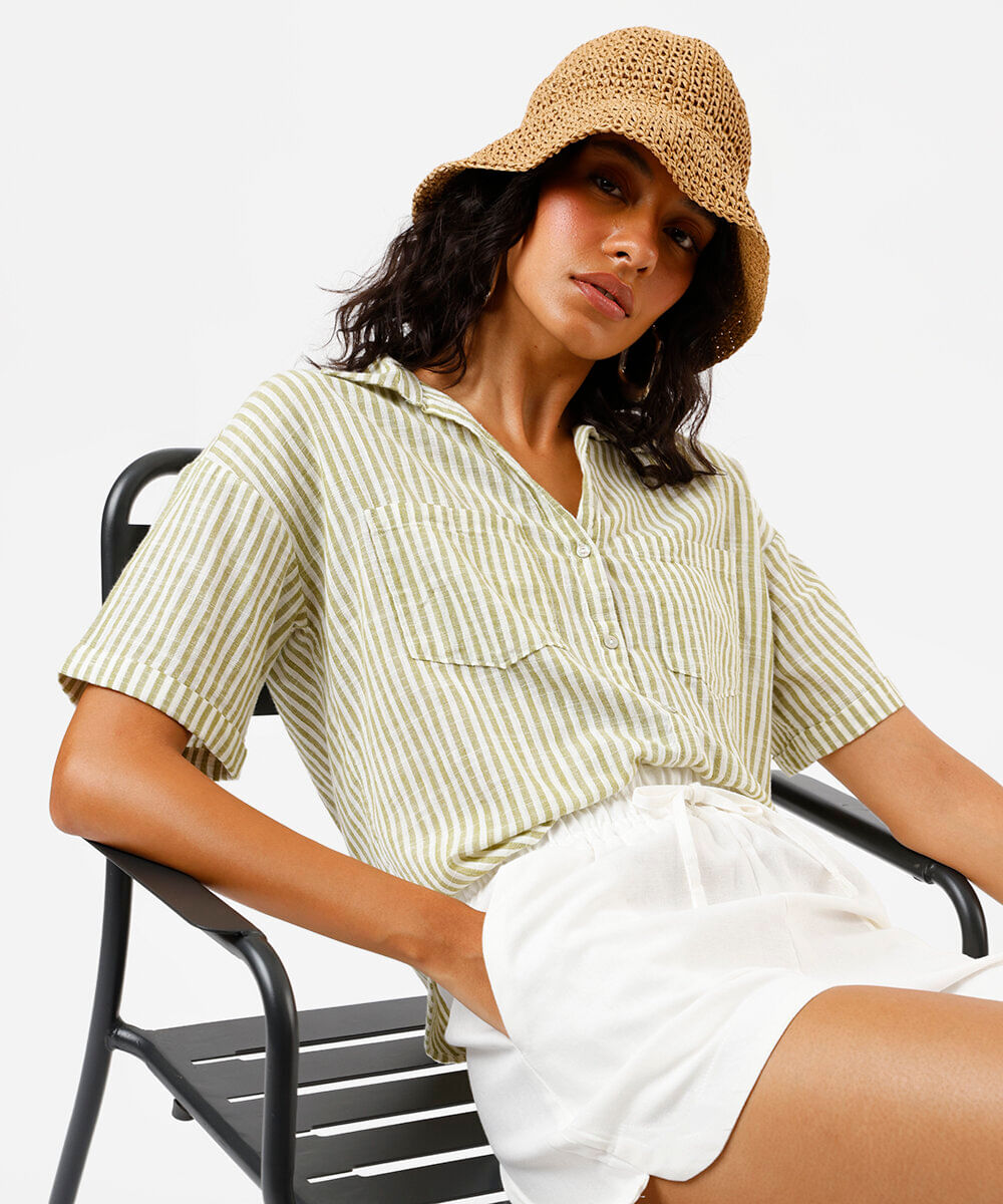 Vista 2 camisa feminina manga curta listrada verde C&A VERDE FOLHA C&A VERDE FOLHA