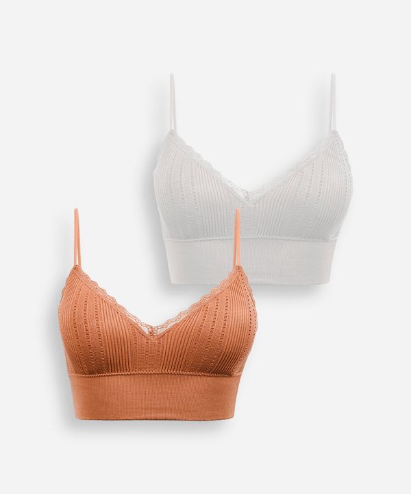 kit de 2 sutiãs sem costura alongado com renda colorido G