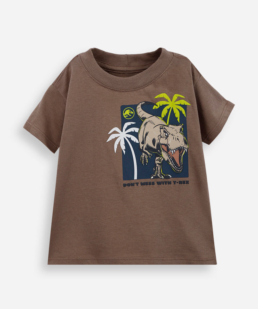 camiseta infantil de algodão jurassic marrom