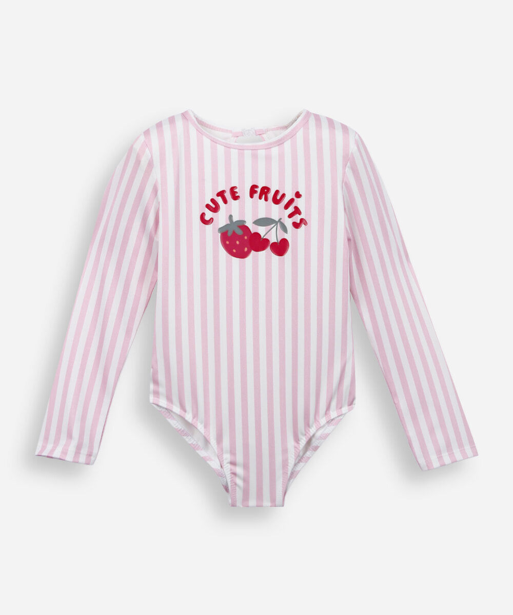 maiô infantil listrado cereja rosa