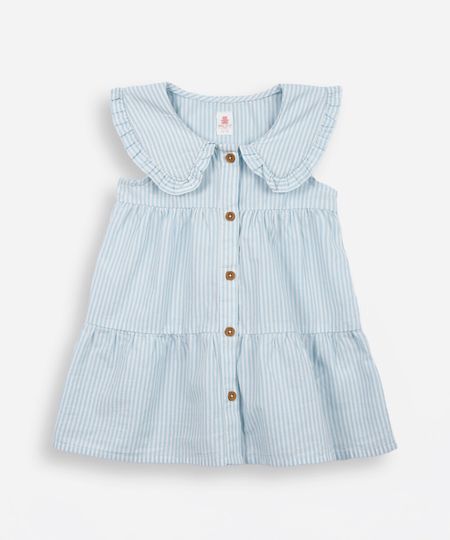 vestido infantil de algodão listrado azul 6-9