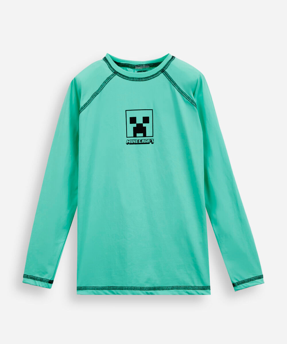 camiseta infantil manga longa com proteção uv minecraft verde