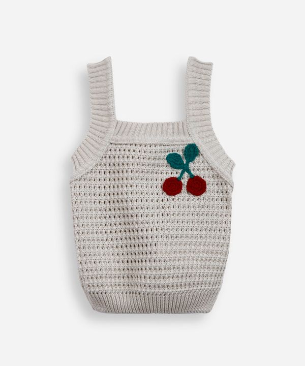 blusa infantil de tricot com cereja bege 5