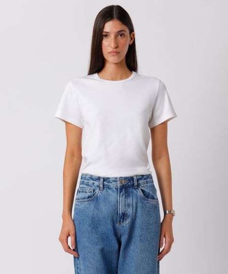 camiseta baby tee feminina de algodão peruano mindset branca G camiseta baby tee feminina de algodão peruano mindset branca G