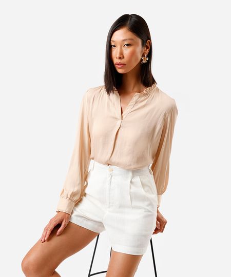 bata feminina manga longa com babados rosa M