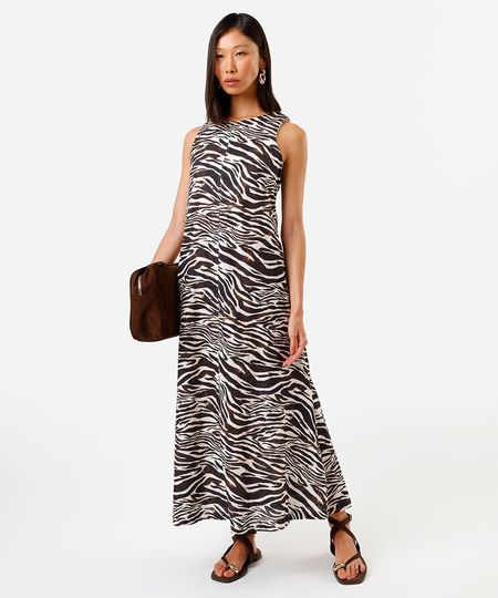 vestido feminino midi animal print off white PP vestido feminino midi animal print off white PP