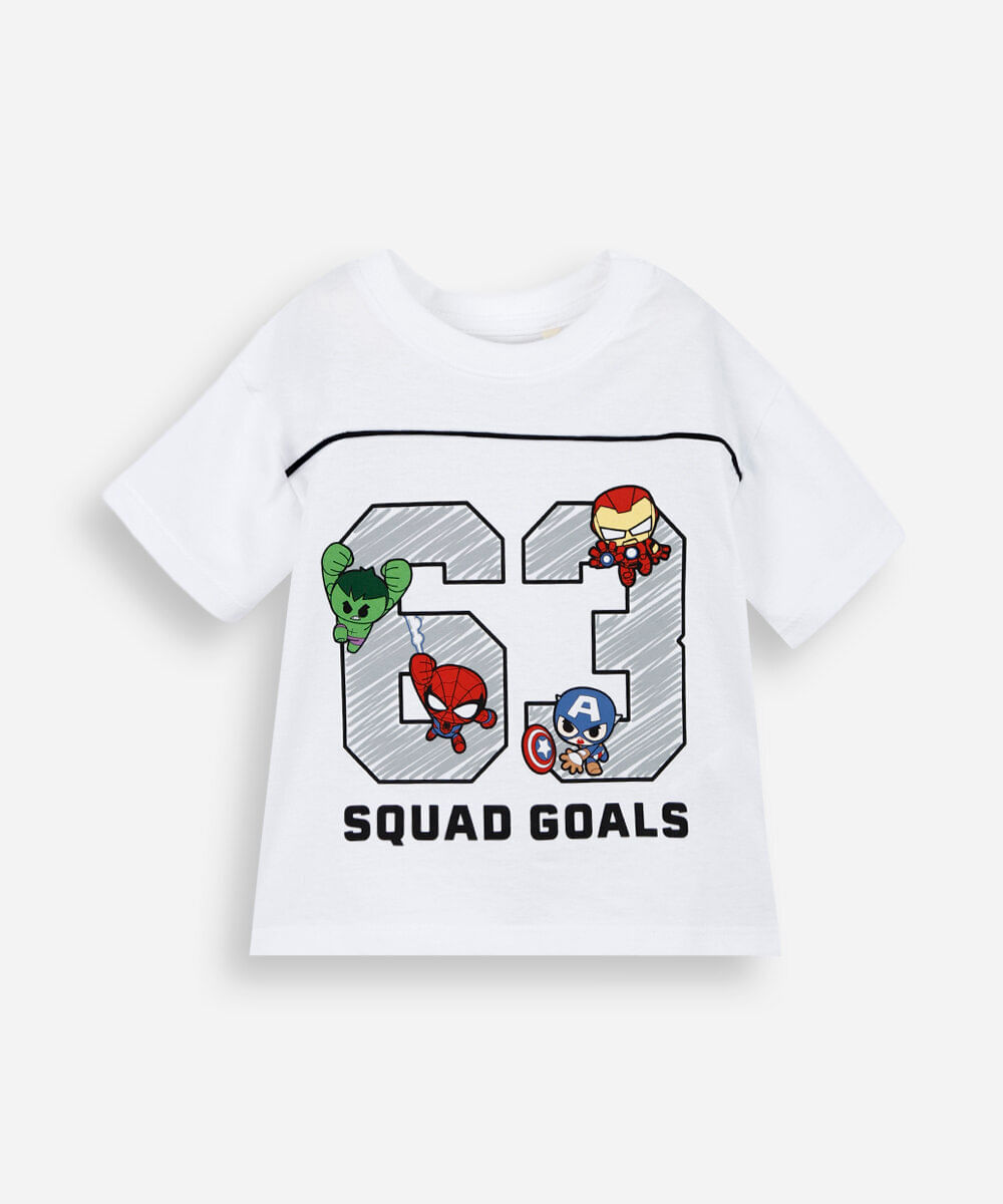camiseta infantil squad baby marvel off white