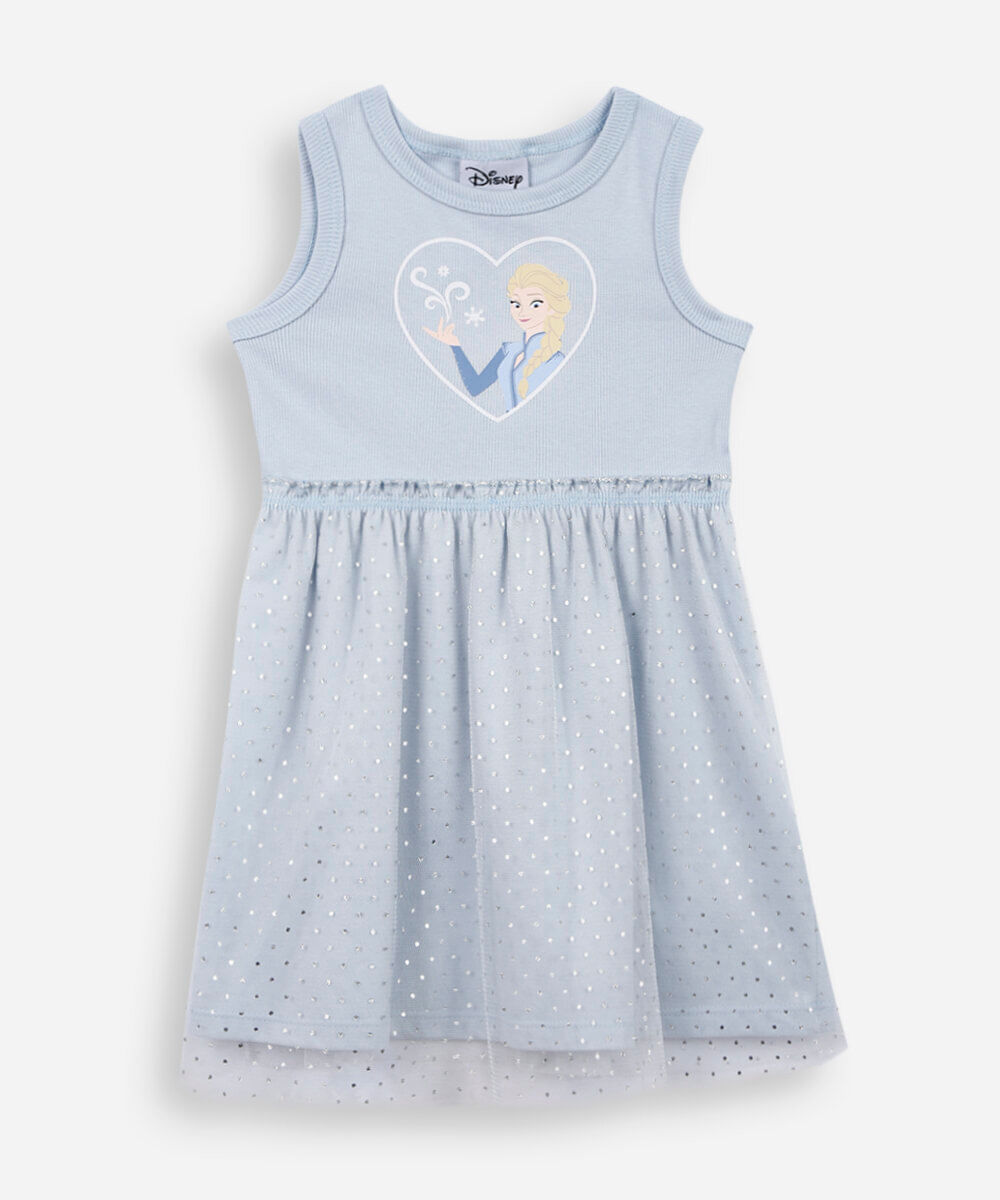vestido infantil tule frozen azul