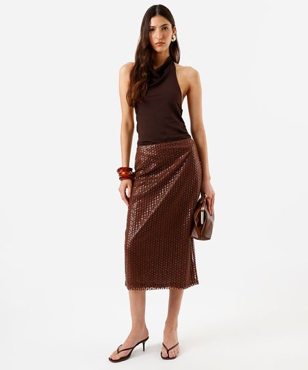 saia midi feminina de paetê marrom 36