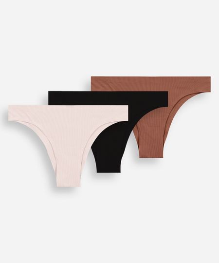 kit de 3 calcinhas biquíni canelada sem costura colorido M