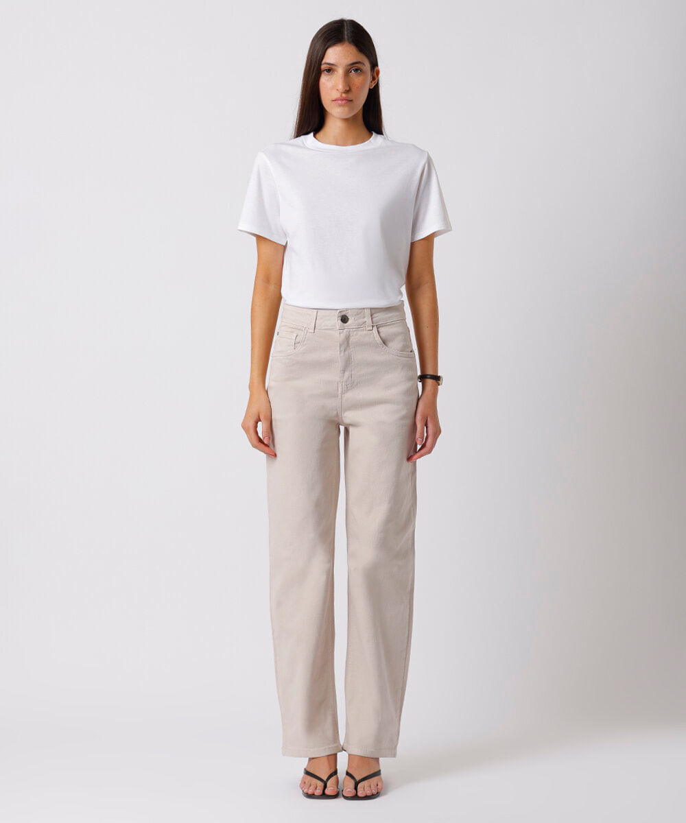 calça new york feminina de sarja mindset bege