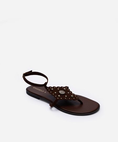 rasteirinha feminina com tachas marrom 34 rasteirinha feminina com tachas marrom 34