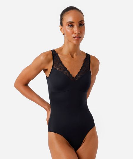 body em microfibra com renda delrio preto GG