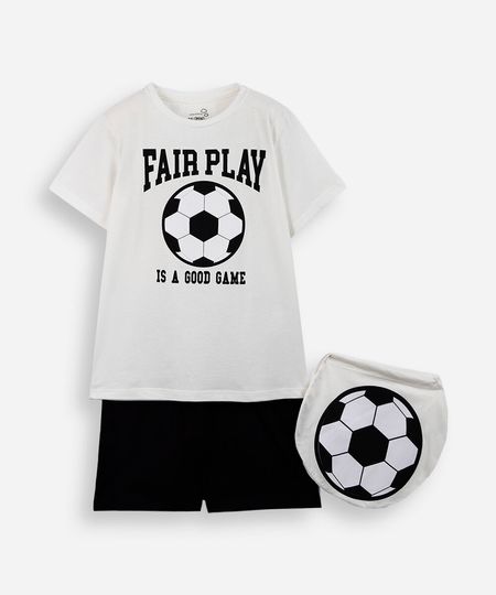 pijama infantil bola de futebol com saquinho off white 4