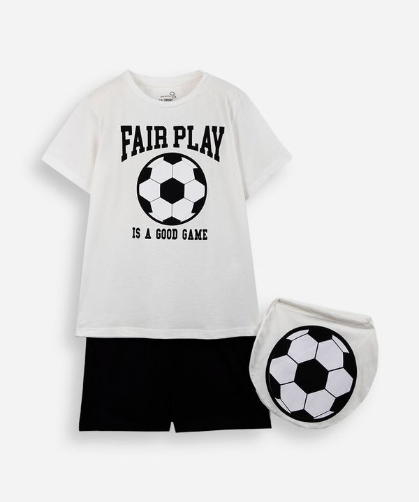 pijama infantil bola de futebol com saquinho off white 4